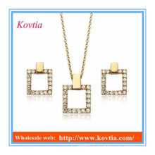 Jóias banhado a ouro 18k dubai conjunto de jóias personalizadas forma quadrada cz diamante conjuntos